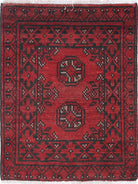 Ivory Hand-Knotted Afghan Tribal Geometric Wool Rug - 1'7" x 2'0"
