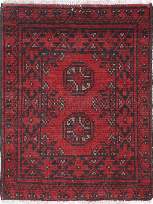 Ivory Hand-Knotted Afghan Tribal Geometric Wool Rug - 1'7" x 2'0"