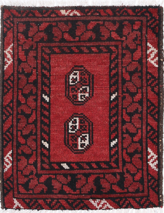 Ivory Hand-Knotted Afghan Tribal Geometric Wool Rug - 1'8" x 2'2"