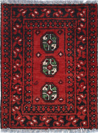 Ivory Hand-Knotted Afghan Tribal Geometric Wool Rug - 1'6" x 2'1"