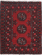 Ivory Hand-Knotted Afghan Tribal Geometric Wool Rug - 1'6" x 2'1"