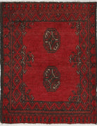 Ivory Hand-Knotted Afghan Tribal Geometric Wool Rug - 1'7" x 2'2"