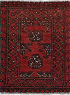 Ivory Hand-Knotted Afghan Tribal Geometric Wool Rug - 1'8" x 2'3"