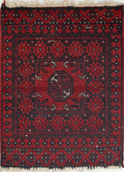 Ivory Hand-Knotted Afghan Tribal Geometric Wool Rug - 1'6" x 2'0"