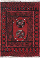 Ivory Hand-Knotted Afghan Tribal Geometric Wool Rug - 1'6" x 2'2"