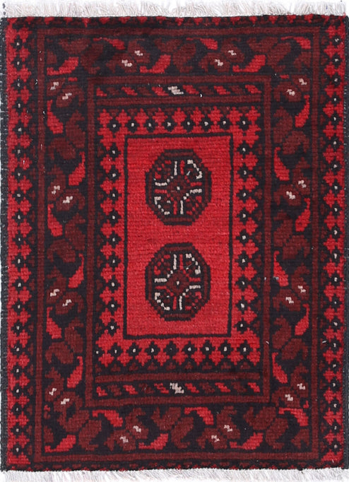 Ivory Hand-Knotted Afghan Tribal Geometric Wool Rug - 1'6" x 2'2"