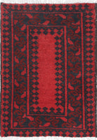 Ivory Hand-Knotted Afghan Tribal Geometric Wool Rug - 1'6" x 2'2"