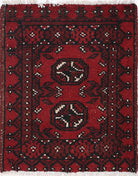 Ivory Hand-Knotted Afghan Tribal Geometric Wool Rug - 1'7" x 2'0"
