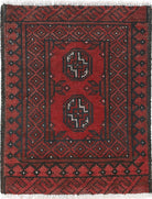 Ivory Hand-Knotted Afghan Tribal Geometric Wool Rug - 1'8" x 2'2"