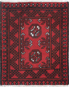 Ivory Hand-Knotted Afghan Tribal Geometric Wool Rug - 1'8" x 2'2"