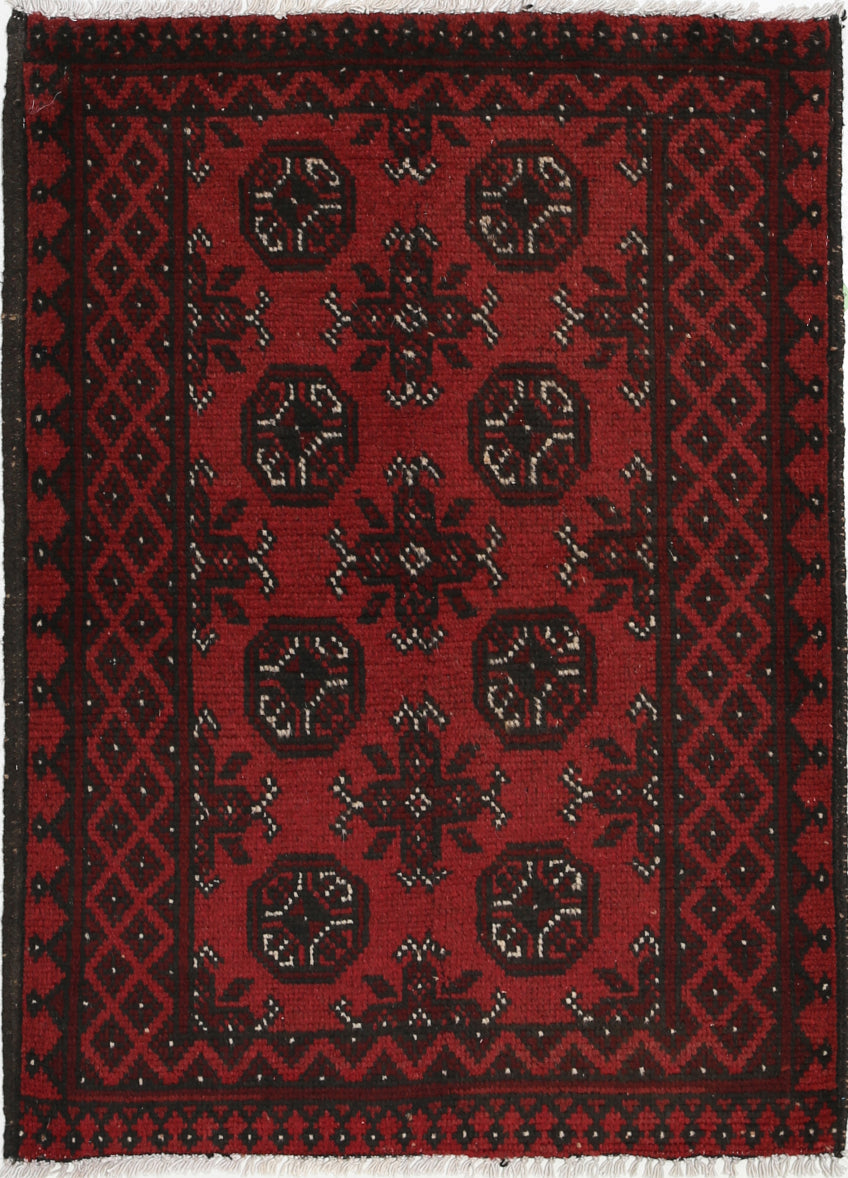 Ivory Hand-Knotted Afghan Tribal Geometric Wool Rug - 2'7" x 3'7"