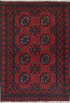 Ivory Hand-Knotted Afghan Tribal Geometric Wool Rug - 2'5" x 3'6"