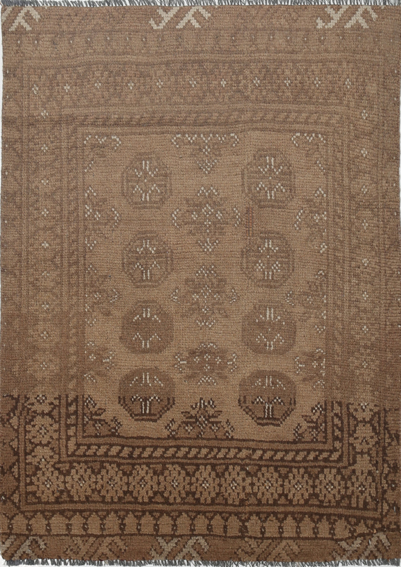 Ivory Hand-Knotted Afghan Tribal Geometric Wool Rug - 2'6" x 3'7"