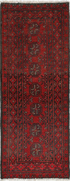 Ivory Hand-Knotted Afghan Tribal Geometric Wool Rug - 1'8" x 4'7"