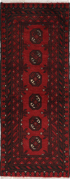Ivory Hand-Knotted Afghan Tribal Geometric Wool Rug - 1'7" x 4'5"