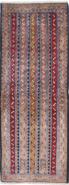 Ivory Hand-Knotted Afghan Tribal Geometric Wool Rug - 1'7" x 4'7"