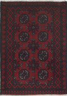 Ivory Hand-Knotted Afghan Tribal Geometric Wool Rug - 2'5" x 3'6"
