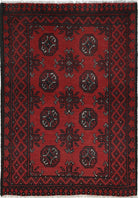 Ivory Hand-Knotted Afghan Tribal Geometric Wool Rug - 2'5" x 3'6"