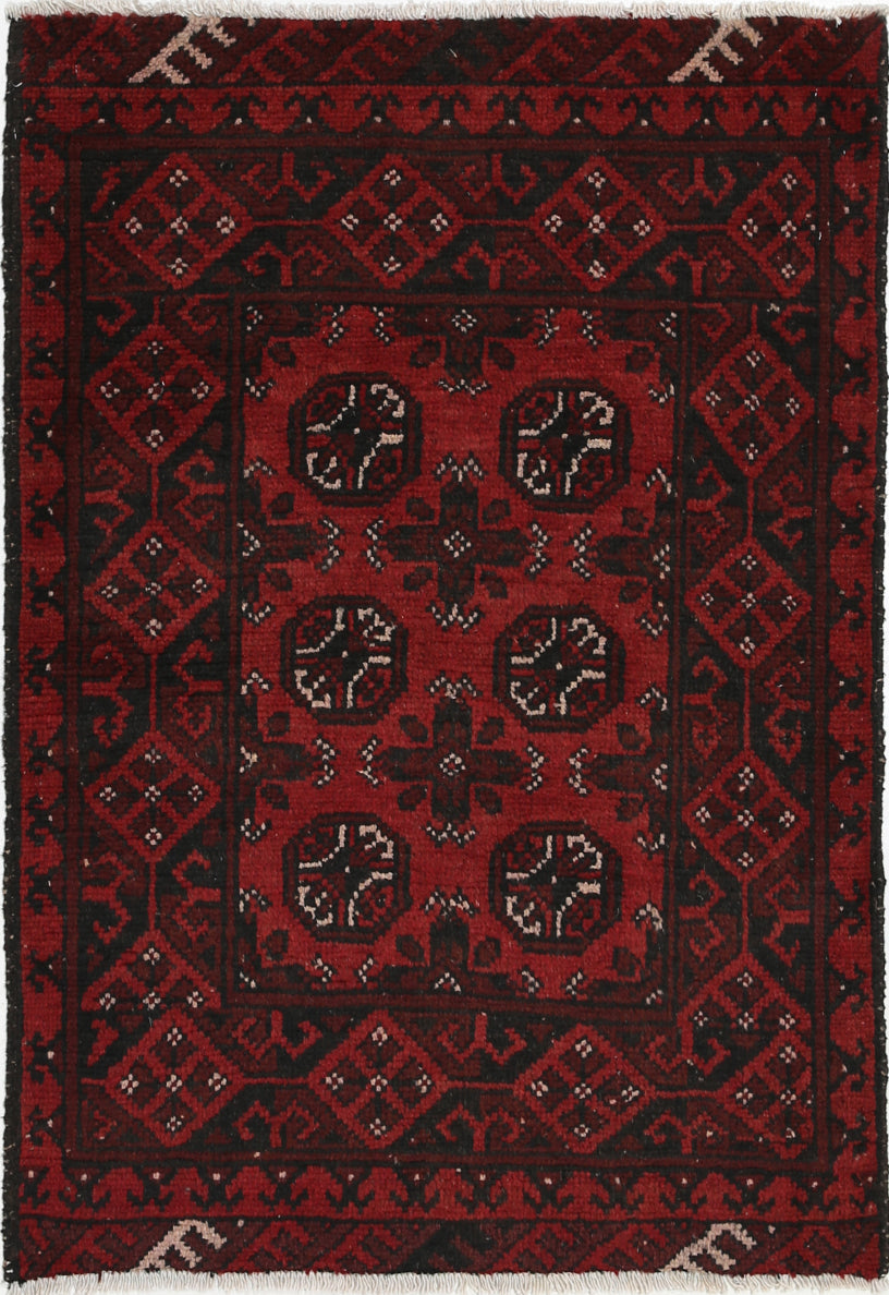Ivory Hand-Knotted Afghan Tribal Geometric Wool Rug - 2'6" x 3'7"