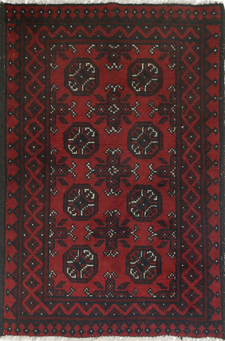 Ivory Hand-Knotted Afghan Tribal Geometric Wool Rug - 2'5" x 3'8"