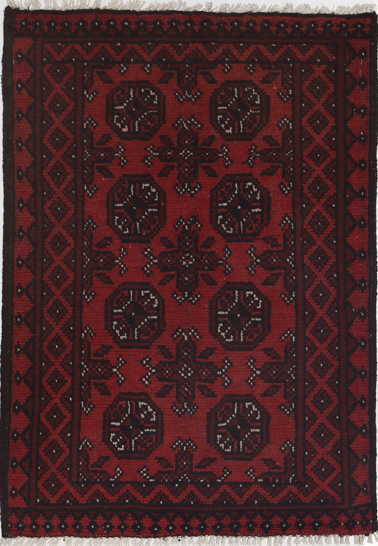 Ivory Hand-Knotted Afghan Tribal Geometric Wool Rug - 2'5" x 3'6"