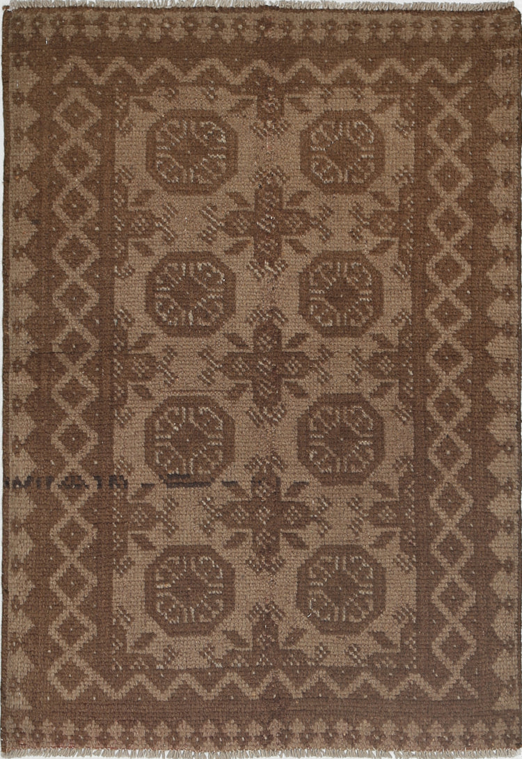 Ivory Hand-Knotted Afghan Tribal Geometric Wool Rug - 2'5" x 3'6"