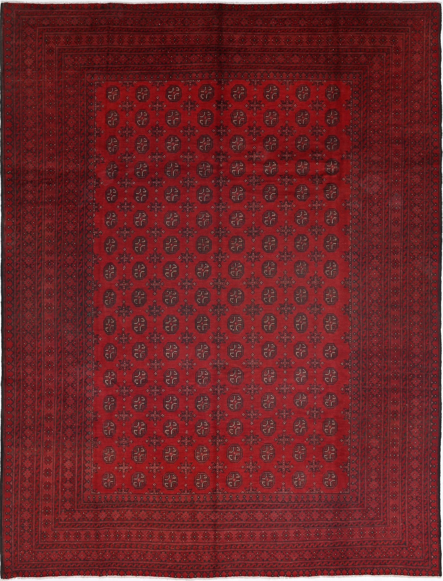 Ivory Hand-Knotted Afghan Tribal Geometric Wool Rug - 8'4" x 10'11"