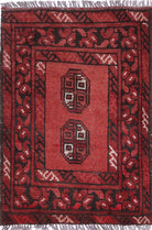 Ivory Hand-Knotted Afghan Tribal Geometric Wool Rug - 1'6" x 2'4"