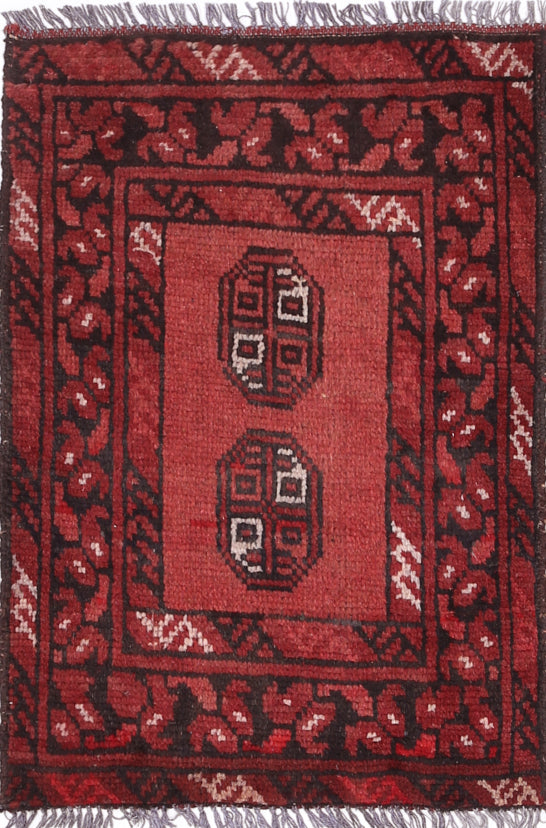 Ivory Hand-Knotted Afghan Tribal Geometric Wool Rug - 1'6" x 2'4"