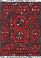 Ivory Hand-Knotted Afghan Tribal Geometric Wool Rug - 1'6" x 2'1"