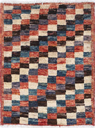 Ivory Hand-Knotted Afghan Tribal Geometric Wool Rug - 1'8" x 2'3"