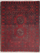 Ivory Hand-Knotted Afghan Tribal Geometric Wool Rug - 1'7" x 2'1"