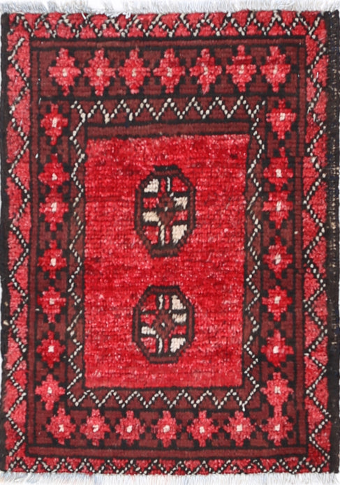 Ivory Hand-Knotted Afghan Tribal Geometric Wool Rug - 1'6" x 2'2"