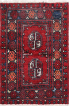 Ivory Hand-Knotted Afghan Tribal Geometric Wool Rug - 1'8" x 2'7"