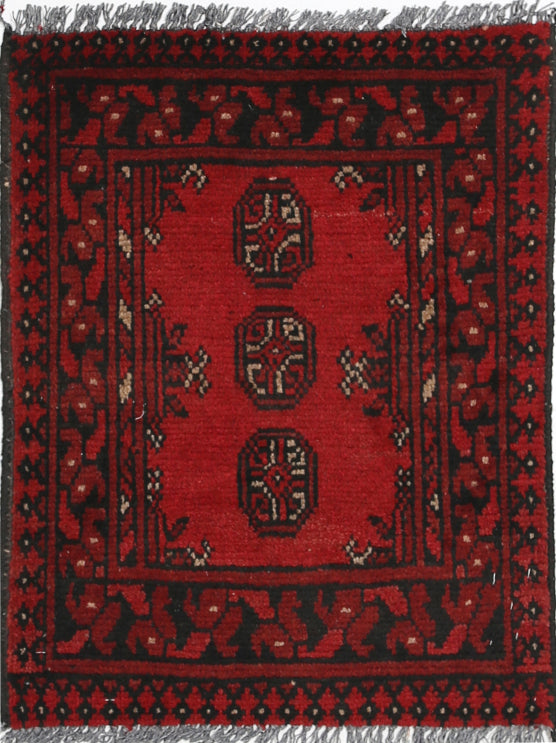 Ivory Hand-Knotted Afghan Tribal Geometric Wool Rug - 1'8" x 2'2"