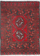 Ivory Hand-Knotted Afghan Tribal Geometric Wool Rug - 1'6" x 2'0"