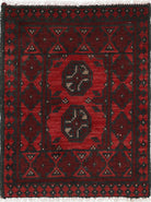 Ivory Hand-Knotted Afghan Tribal Geometric Wool Rug - 1'7" x 2'2"