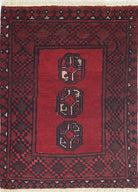 Ivory Hand-Knotted Afghan Tribal Geometric Wool Rug - 1'7" x 2'2"