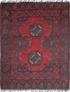 Ivory Hand-Knotted Afghan Tribal Geometric Wool Rug - 1'9" x 2'2"