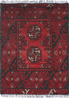 Ivory Hand-Knotted Afghan Tribal Geometric Wool Rug - 1'7" x 2'1"