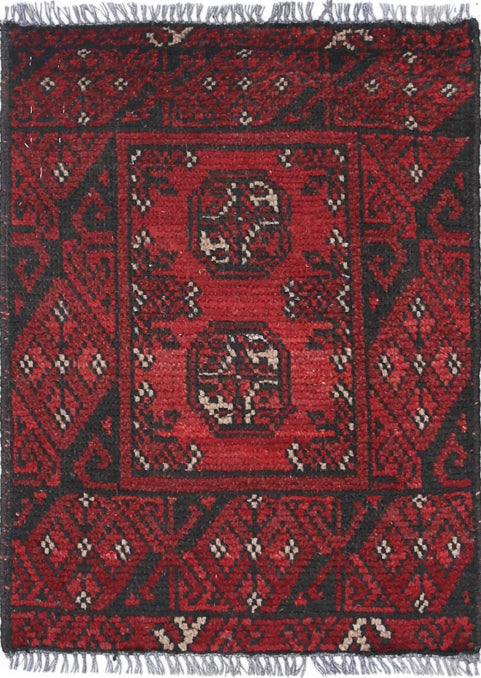 Ivory Hand-Knotted Afghan Tribal Geometric Wool Rug - 1'7" x 2'1"