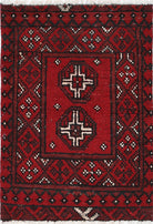 Ivory Hand-Knotted Afghan Tribal Geometric Wool Rug - 1'6" x 2'3"