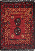 Ivory Hand-Knotted Afghan Tribal Geometric Wool Rug - 1'7" x 2'2"