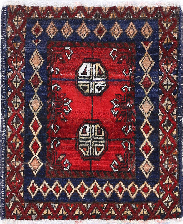 Ivory Hand-Knotted Afghan Tribal Geometric Wool Rug - 1'8" x 2'1"