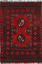 Ivory Hand-Knotted Afghan Tribal Geometric Wool Rug - 1'7" x 2'4"