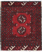 Ivory Hand-Knotted Afghan Tribal Geometric Wool Rug - 1'7" x 2'0"