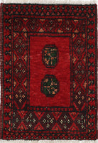 Ivory Hand-Knotted Afghan Tribal Geometric Wool Rug - 1'7" x 2'3"