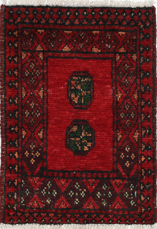 Ivory Hand-Knotted Afghan Tribal Geometric Wool Rug - 1'7" x 2'3"