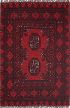 Ivory Hand-Knotted Afghan Tribal Geometric Wool Rug - 1'7" x 2'4"