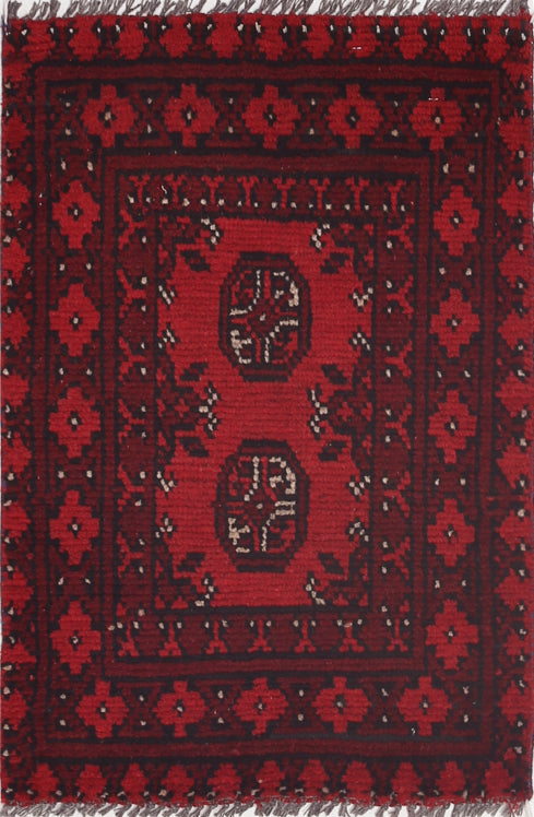 Ivory Hand-Knotted Afghan Tribal Geometric Wool Rug - 1'7" x 2'4"